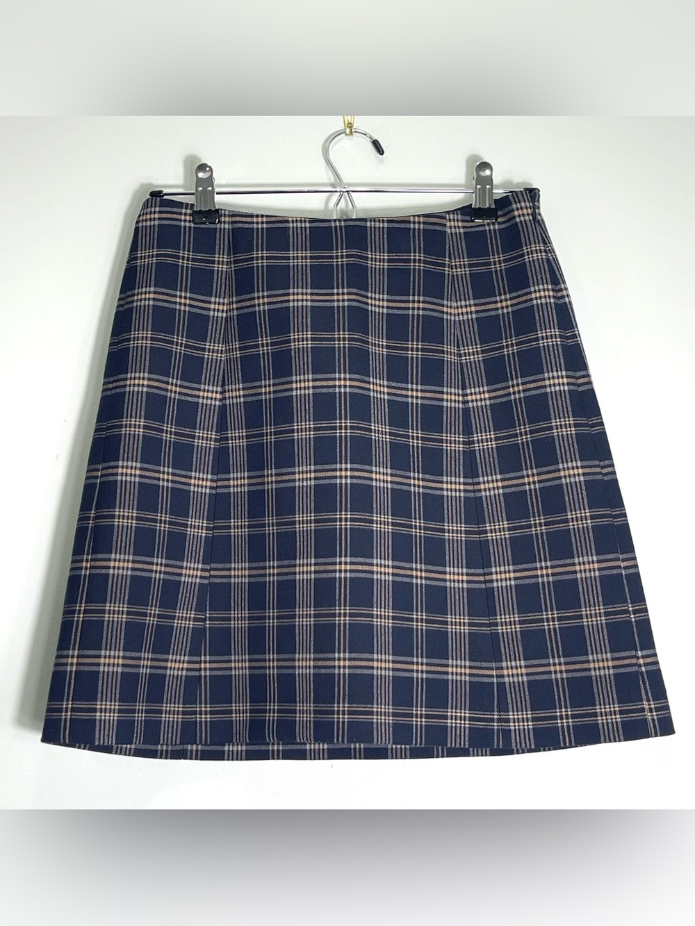 ARITZIA BABATON Women's A-Line Mini Pencil Skirt Navy Blue Tan Gray Lined Size 4